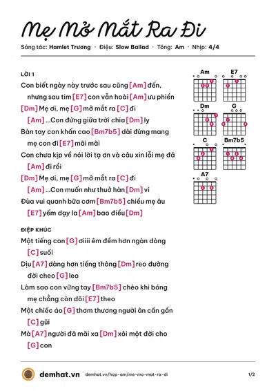 Hợp âm Mẹ Mở Mắt Ra Đi (Quỳnh Trang) – bản nhạc PDF trang 1, tông Am