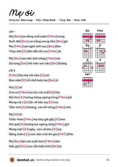 Hợp âm Mẹ ơi (Lý Thu Thảo) – bản nhạc PDF trang 1, tông Bm