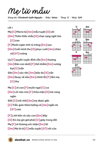 Hợp âm Mẹ từ mẫu (Tiểu Muội) – bản nhạc PDF trang 1, tông C