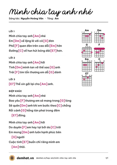 Hợp âm Mình chia tay anh nhé (Thu Thủy) – bản nhạc PDF trang 1, tông Am