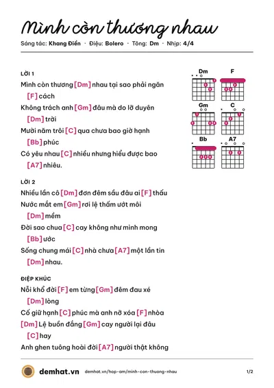 Hợp âm Mình còn thương nhau (Khang Điền) – bản nhạc PDF trang 1, tông Dm
