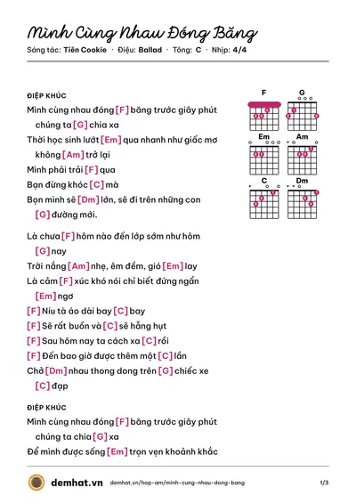 Hợp âm Mình Cùng Nhau Đóng Băng (Thùy Chi) – bản nhạc PDF trang 1, tông C