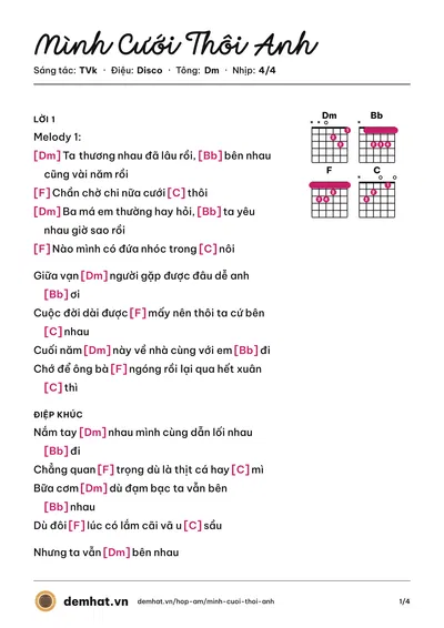 Hợp âm Mình Cưới Thôi Anh (TVk) – bản nhạc PDF trang 1, tông Dm