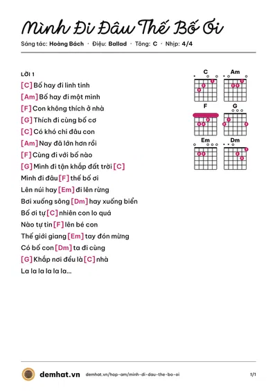 Hợp âm Mình Đi Đâu Thế Bố Ơi (Hoàng Bách) – bản nhạc PDF trang 1, tông C