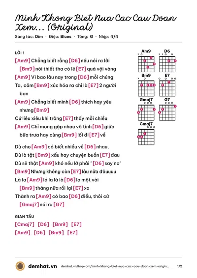 Hợp âm Minh Khong Biet Nua Cac Cau Doan Xem... (Original) (Dím) – bản nhạc PDF trang 1, tông G