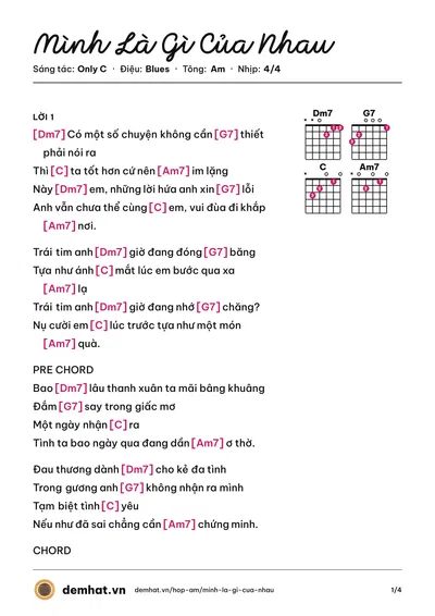 Hợp âm Mình Là Gì Của Nhau (Lou Hoàng) – bản nhạc PDF trang 1, tông Am