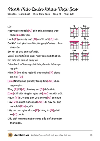 Hợp âm Mình Mãi Quên Nhau Thật Sao (Hoàng Bách) – bản nhạc PDF trang 1, tông C