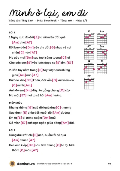 Hợp âm Mình ở lại, em đi (Thùy Linh) – bản nhạc PDF trang 1, tông Am