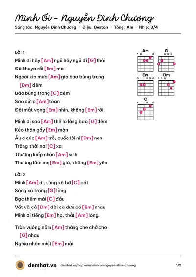 Hợp âm Mình Ơi - Nguyễn Đình Chương (Nguyễn Đình Chương) – bản nhạc PDF trang 1, tông Am