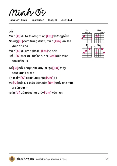 Hợp âm Mình Ơi (Trieu) – bản nhạc PDF trang 1, tông G