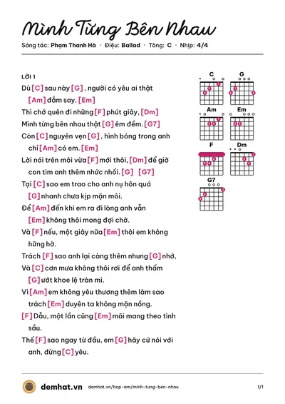 Hợp âm Mình Từng Bên Nhau (Lê Hiếu) – bản nhạc PDF trang 1, tông C