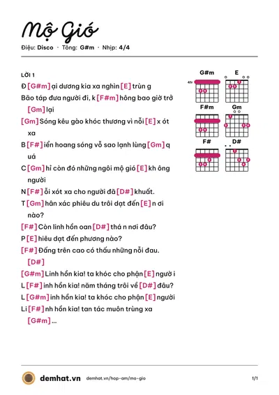 Hợp âm Mộ Gió (UnlimiteD) – bản nhạc PDF trang 1, tông G#m