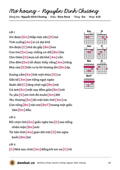 Hợp âm Mơ hoang - Nguyễn Đình Chương (Nguyễn Đình Chương) – bản nhạc PDF trang 1, tông Em