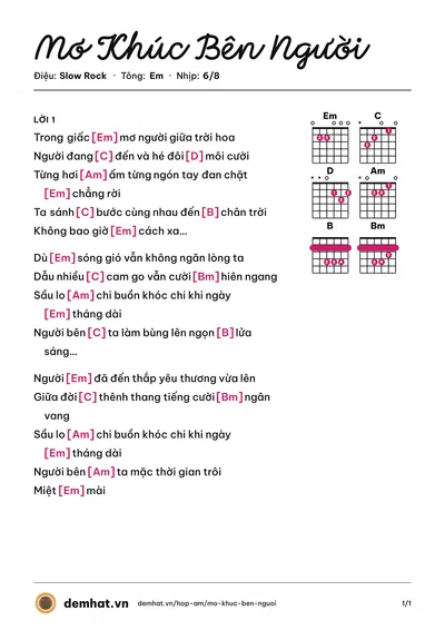 Hợp âm Mơ Khúc Bên Người (Huyền Chi) – bản nhạc PDF trang 1, tông Em