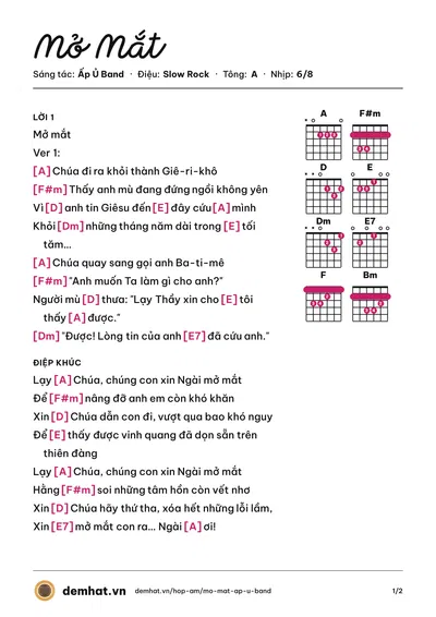 Hợp âm Mở Mắt (Ấp Ủ Band) – bản nhạc PDF trang 1, tông A