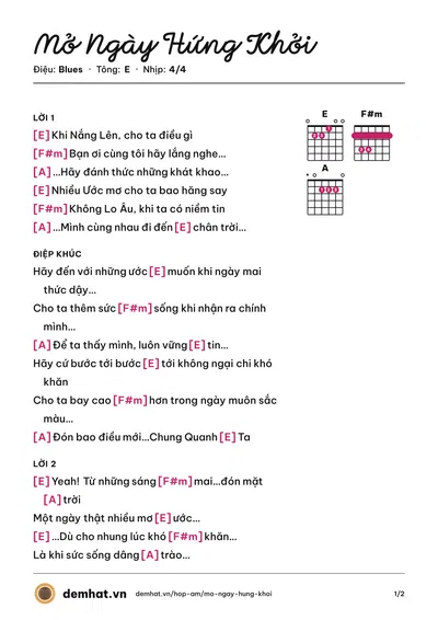 Hợp âm Mở Ngày Hứng Khởi (Phương Vy) – bản nhạc PDF trang 1, tông E
