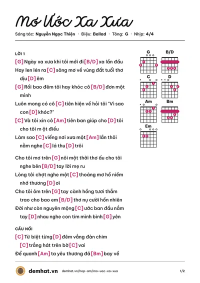 Hợp âm Mơ Ước Xa Xưa (Đan Trường) – bản nhạc PDF trang 1, tông G