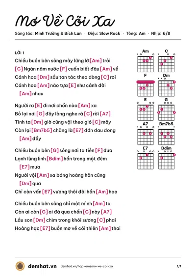 Hợp âm Mơ Về Cõi Xa (Minh Trường) – bản nhạc PDF trang 1, tông Am