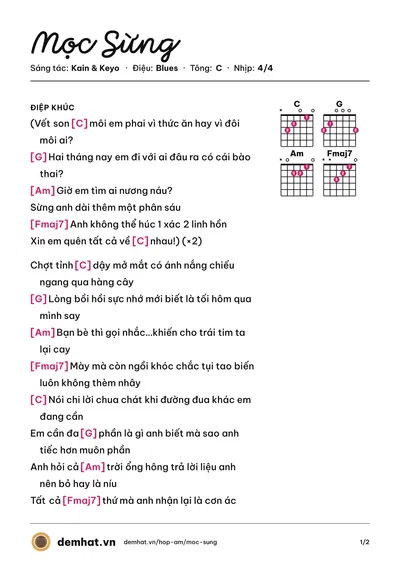 Hợp âm Mọc Sừng (Keyo) – bản nhạc PDF trang 1, tông C