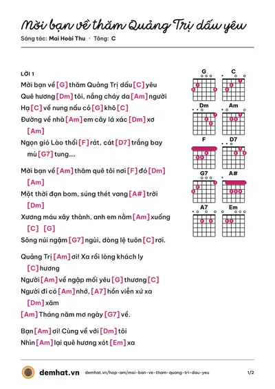 Hợp âm Mời bạn về thăm Quảng Trị dấu yêu (Ngọc Quy) – bản nhạc PDF trang 1, tông C