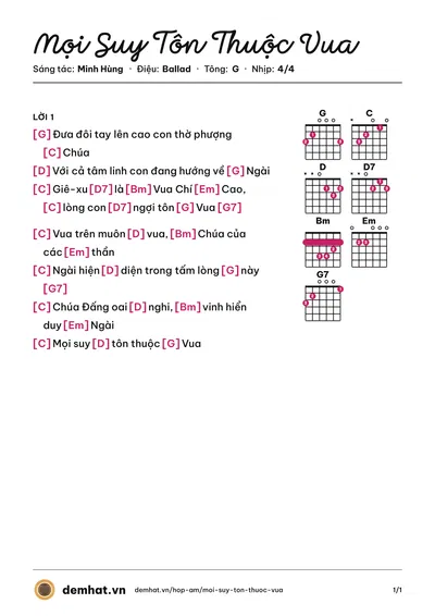 Hợp âm Mọi Suy Tôn Thuộc Vua (Trương Tiến) – bản nhạc PDF trang 1, tông G