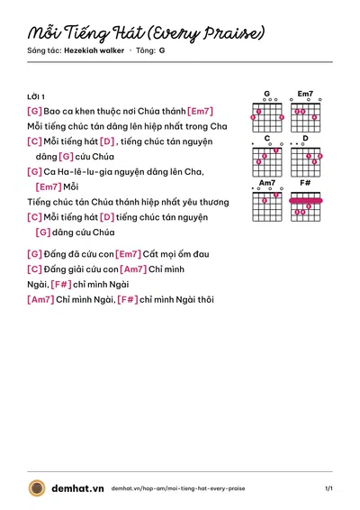 Hợp âm Mỗi Tiếng Hát (Every Praise) (David Dong) – bản nhạc PDF trang 1, tông G