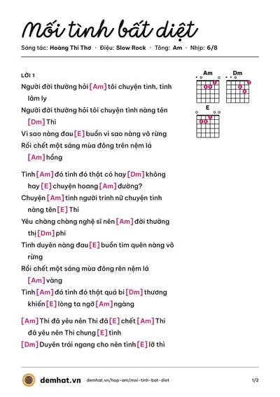 Hợp âm Mối tình bất diệt (Thanh Lan) – bản nhạc PDF trang 1, tông Am