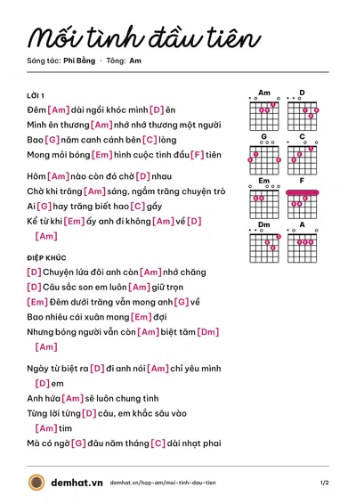 Hợp âm Mối tình đầu tiên (Phi Bằng) – bản nhạc PDF trang 1, tông Am