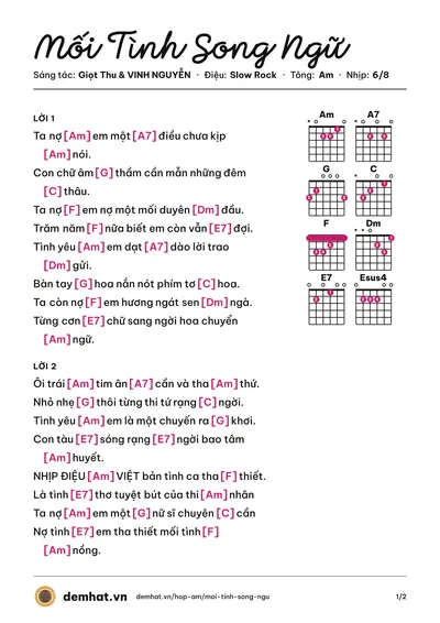 Hợp âm Mối Tình Song Ngữ (VINH NGUYỄN) – bản nhạc PDF trang 1, tông Am