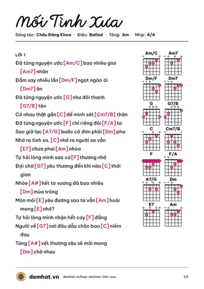 Hợp âm Mối Tình Xưa (Ý Nhi) – bản nhạc PDF trang 1, tông Am