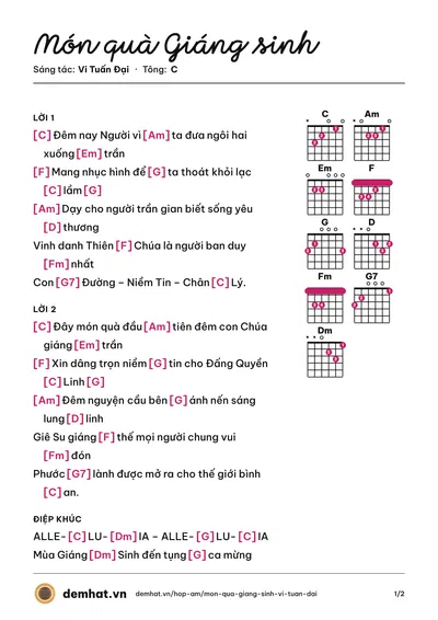Hợp âm Món quà Giáng sinh (Kim Ngân) – bản nhạc PDF trang 1, tông C