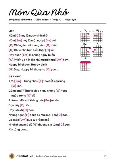 Hợp âm Món Qùa Nhỏ (Quân Keyboard) – bản nhạc PDF trang 1, tông C