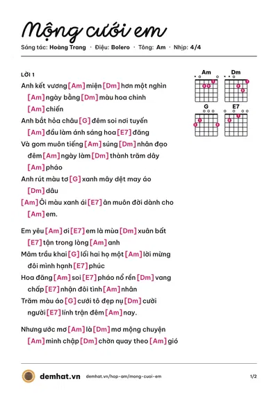 Hợp âm Mộng cưới em (Hằng Phạm) – bản nhạc PDF trang 1, tông Am
