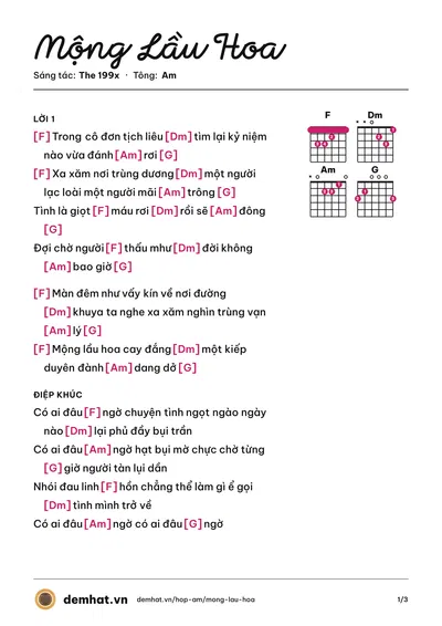 Hợp âm Mộng Lầu Hoa (Kaisoul) – bản nhạc PDF trang 1, tông Am