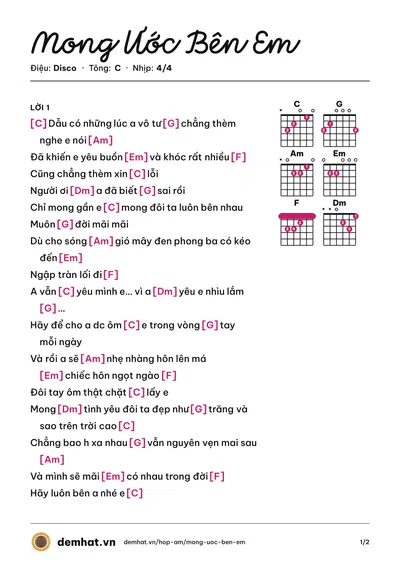 Hợp âm Mong Ước Bên Em – bản nhạc PDF trang 1, tông C