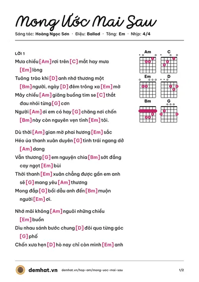 Hợp âm Mong Ước Mai Sau (Bùi Phi Long) – bản nhạc PDF trang 1, tông Em