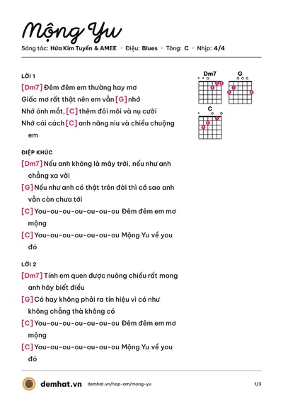 Hợp âm Mộng Yu (AMEE) – bản nhạc PDF trang 1, tông C