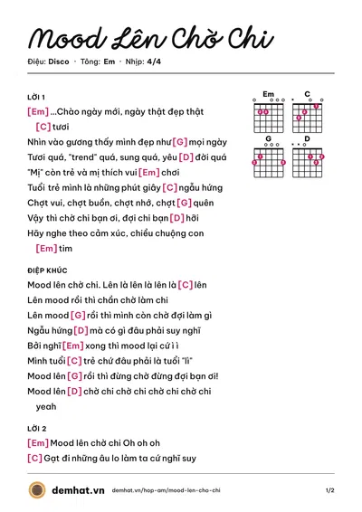 Hợp âm Mood Lên Chờ Chi (Lou Hoàng) – bản nhạc PDF trang 1, tông Em