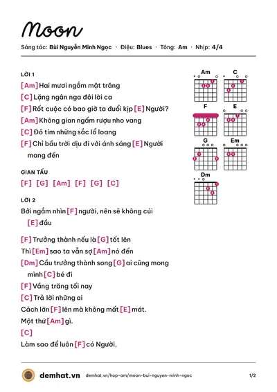 Hợp âm Moon (Bùi Nguyễn Minh Ngọc) – bản nhạc PDF trang 1, tông Am