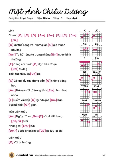 Hợp âm Một Ánh Chiều Dương (Lope Dope) – bản nhạc PDF trang 1, tông C