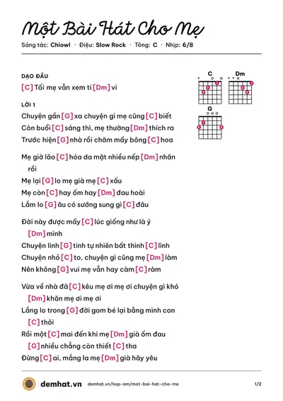 Hợp âm Một Bài Hát Cho Mẹ (Chiowl) – bản nhạc PDF trang 1, tông C