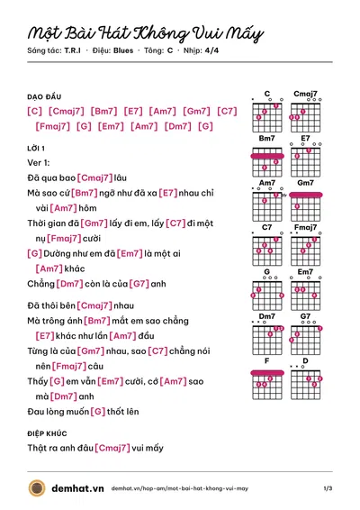 Hợp âm Một Bài Hát Không Vui Mấy (T.R.I) – bản nhạc PDF trang 1, tông C