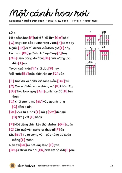 Hợp âm Một cánh hoa rơi (Minh Châu) – bản nhạc PDF trang 1, tông F