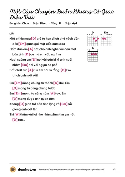 Hợp âm Một Câu Chuyện Buồn Nhưng Có Giai Điệu Vui (Chou) – bản nhạc PDF trang 1, tông D