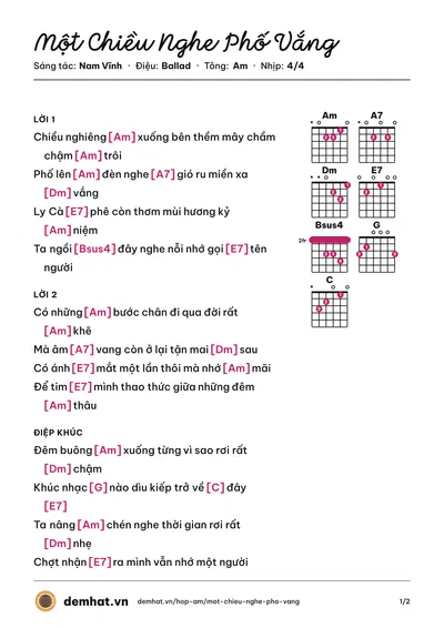 Hợp âm Một Chiều Nghe Phố Vắng (Linda Q) – bản nhạc PDF trang 1, tông Am