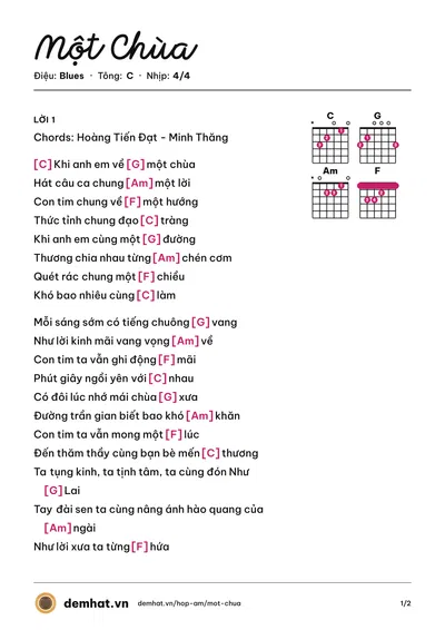 Hợp âm Một Chùa – bản nhạc PDF trang 1, tông C