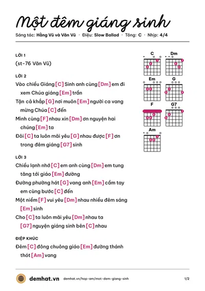 Hợp âm Một đêm giáng sinh (Văn Vũ) – bản nhạc PDF trang 1, tông C