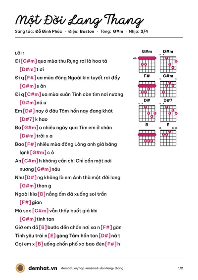 Hợp âm Một Đời Lang Thang (Đàm Vĩnh Hưng) – bản nhạc PDF trang 1, tông G#m