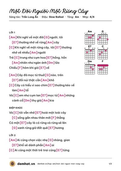 Hợp âm Một Đời Người Một Rừng Cây (Trọng Tấn) – bản nhạc PDF trang 1, tông Am