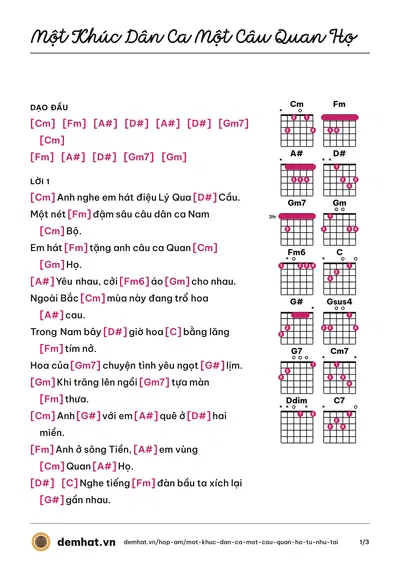 Hợp âm Một Khúc Dân Ca Một Câu Quan Họ (Từ Như Tài) – bản nhạc PDF trang 1